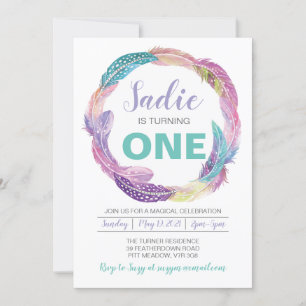 Boho Feather Birthday Invitation