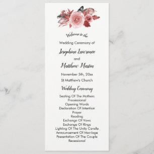 Boho Feather Burgundy Rose Wedding Programs