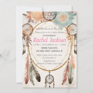 Boho Feather Dreamcatcher Baby Shower Watercolor  Invitation