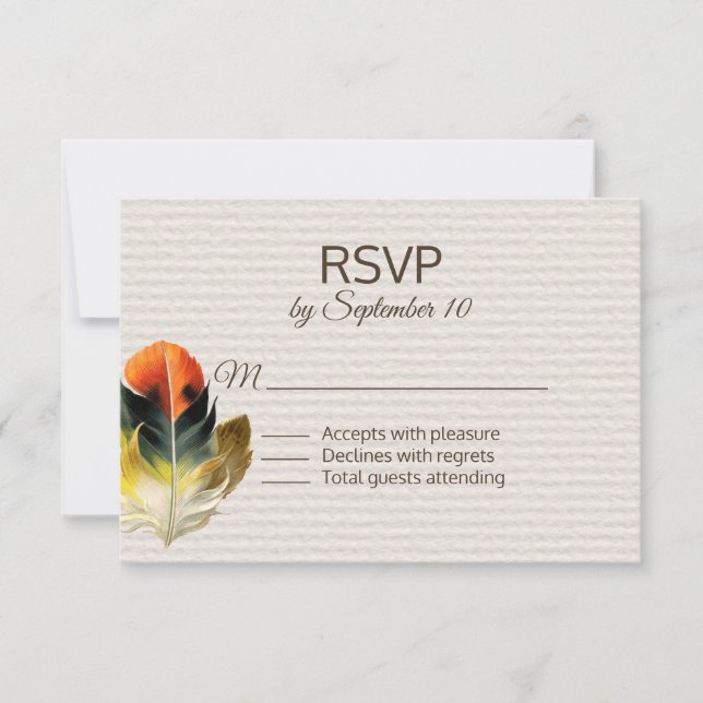 Boho Feather Fall Wedding RSVP Card (Front)