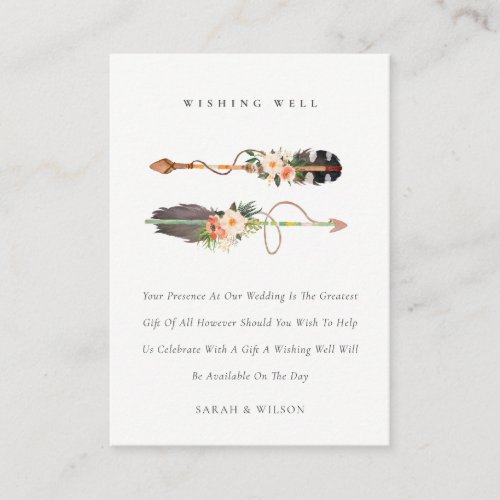 Boho Feather Floral Arrow Wedding Wishing Well Enclosure Card