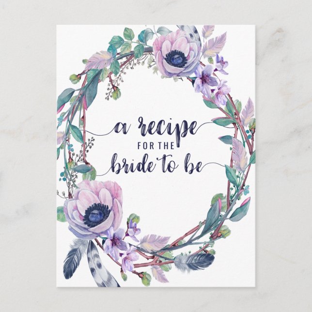 Boho Feather & Floral Bridal Shower Recipe Card (Front)