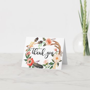 Boho Feather Floral Thank You Card by MakinMemoriesonPaper at Zazzle