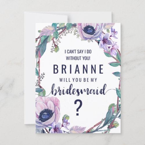 Boho Feather  Floral Will You Be My Bridesmaid Invitation