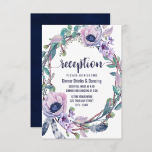 Boho Feather & Floral Wreath Wedding Reception Invitation
