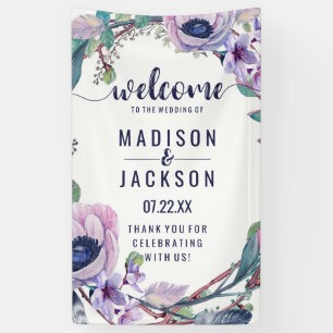 Boho Feather & Floral Wreath Wedding Welcome Banner