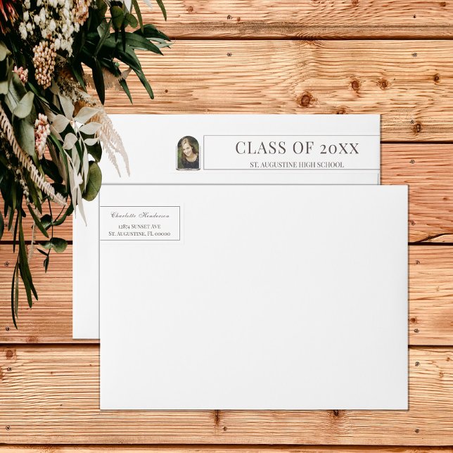 Boho Feather Frame Photo Graduation Address Wrap Around Label (Boho Feather Frame Photo Graduation Address Wrap Around Label)