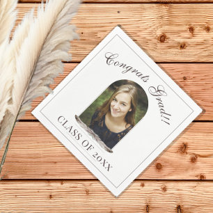 Boho Feather Frame Photo Graduation Party Napkins