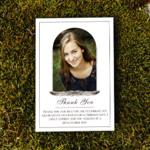 Boho Feather Frame Photo Graduation Thank You Card