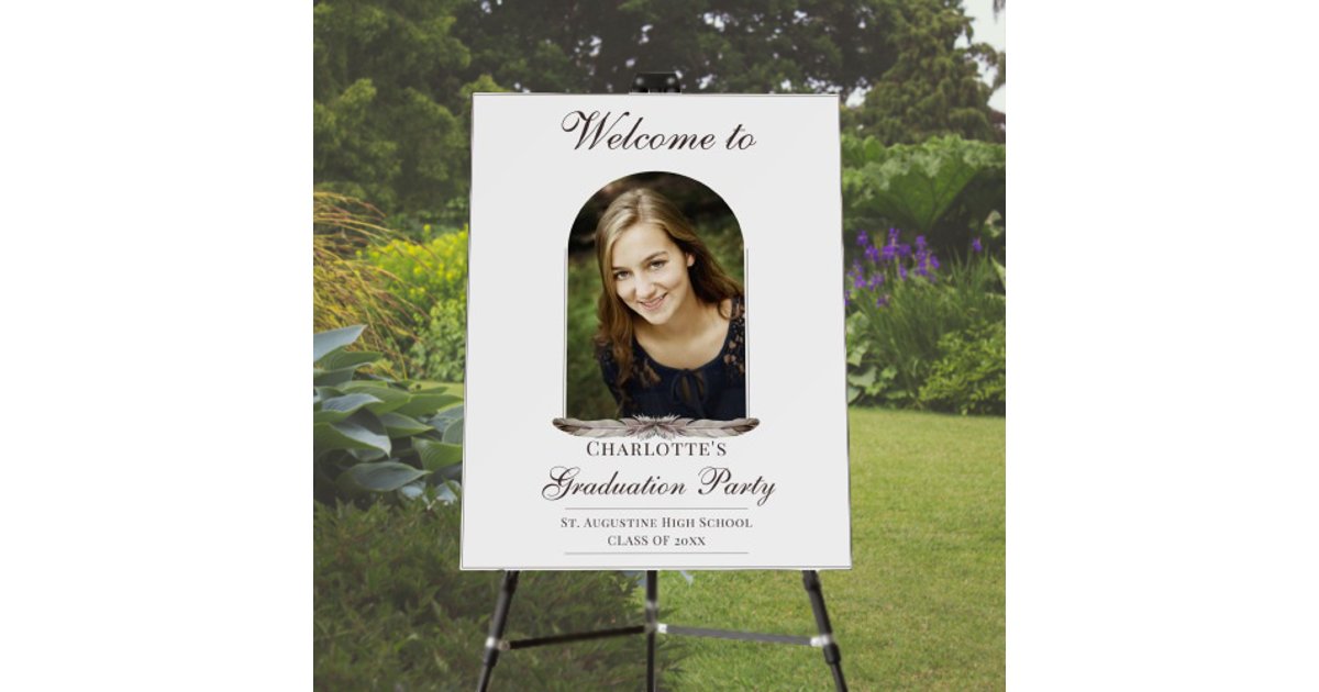 Boho Feather Frame Photo Graduation Welcome Sign | Zazzle