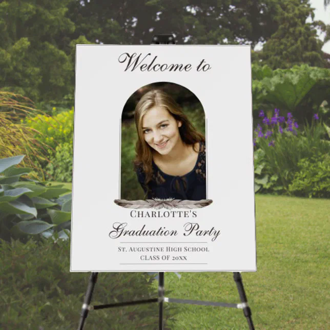 Boho Feather Frame Photo Graduation Welcome Sign | Zazzle