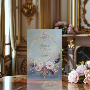 Boho Feather Gold Oval Frame Purple Jewel Wedding Invitation