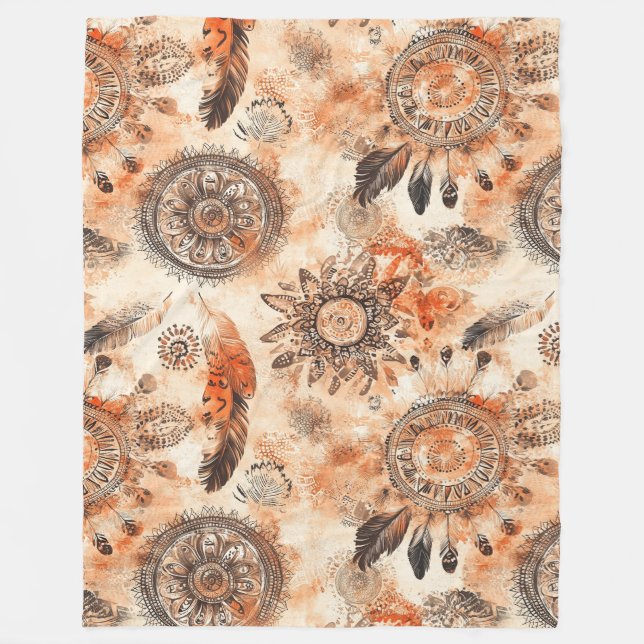 Boho Feather Mandala Fleece Blanket (Front)