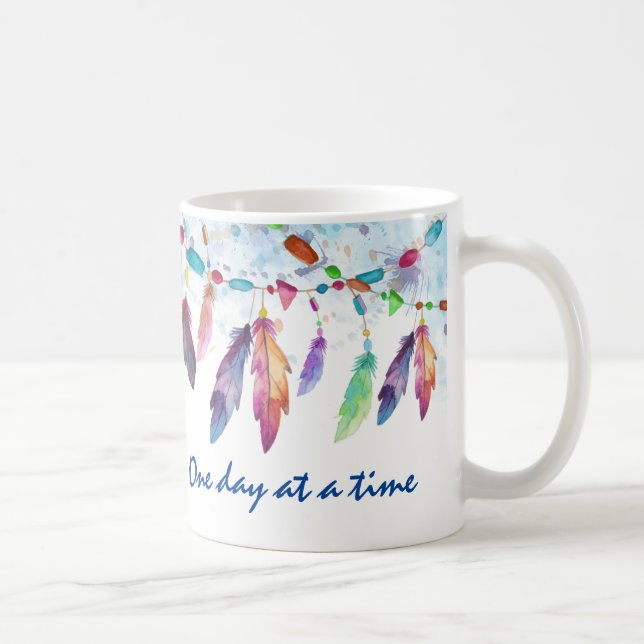 Boho Feather Native Tribal "One day at a Time" Coffee Mug (Right)