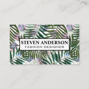 Boho Feather Palm Pattern Stylish Business Card