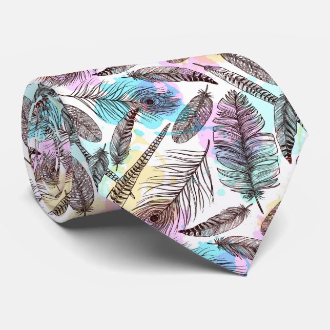 Boho Feather Pattern Neck Tie (Rolled)