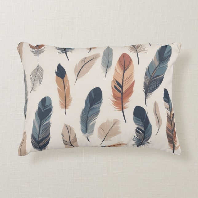 Boho Feather Pattern Throw Pillow  (Front)