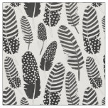 Boho Feather Pattern Watercolor Black and White Fabric