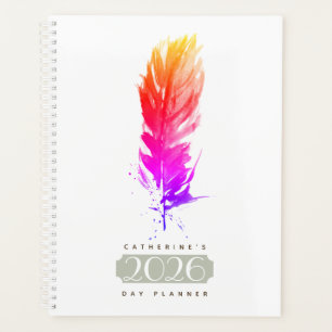 Boho Feather Personalized Day Planner Agenda 2026