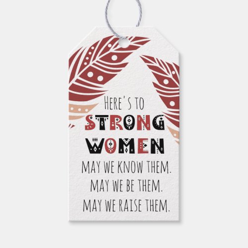 Boho Feather Strong Women Quote Tribal Font Gift Tags