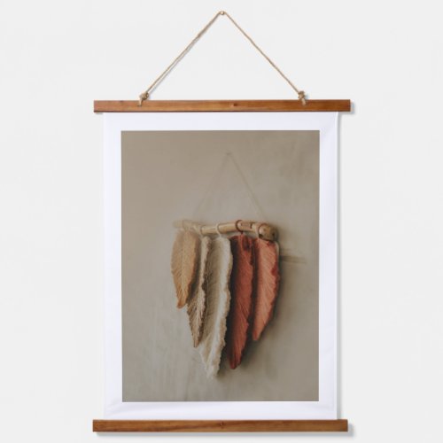 Boho Feather Wall Hanging Art, Rustic Neutral Home Tapestry