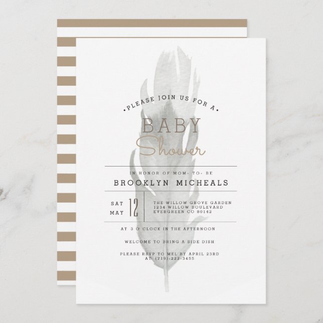 Boho Feather  | Watercolor Baby Shower Invitation (Front/Back)