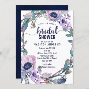 Boho Feather Wreath Bridal Shower Invitation