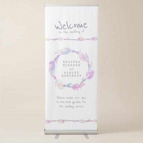 Boho feather wreath purple art welcome banner