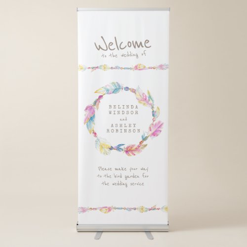 Boho feather wreath watercolor art welcome banner