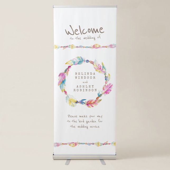 Boho feather wreath watercolor art welcome banner (Front)
