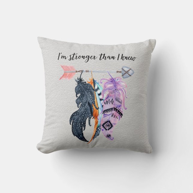 Boho Feathers and Arrow Motivational Saying Throw Pillow (Front)