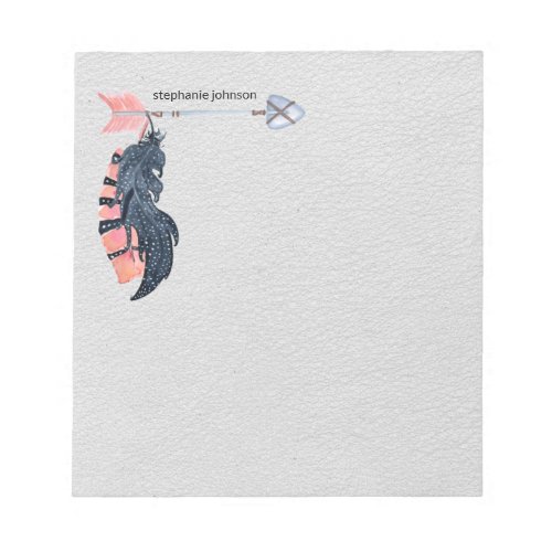 Boho Feathers and Arrow Personalized Notepad