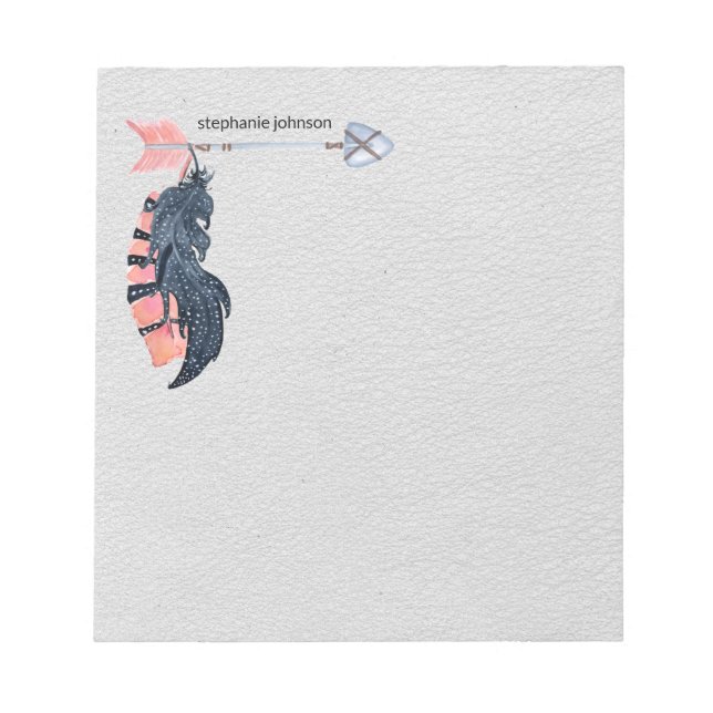 Boho Feathers and Arrow Personalized Notepad (Front)