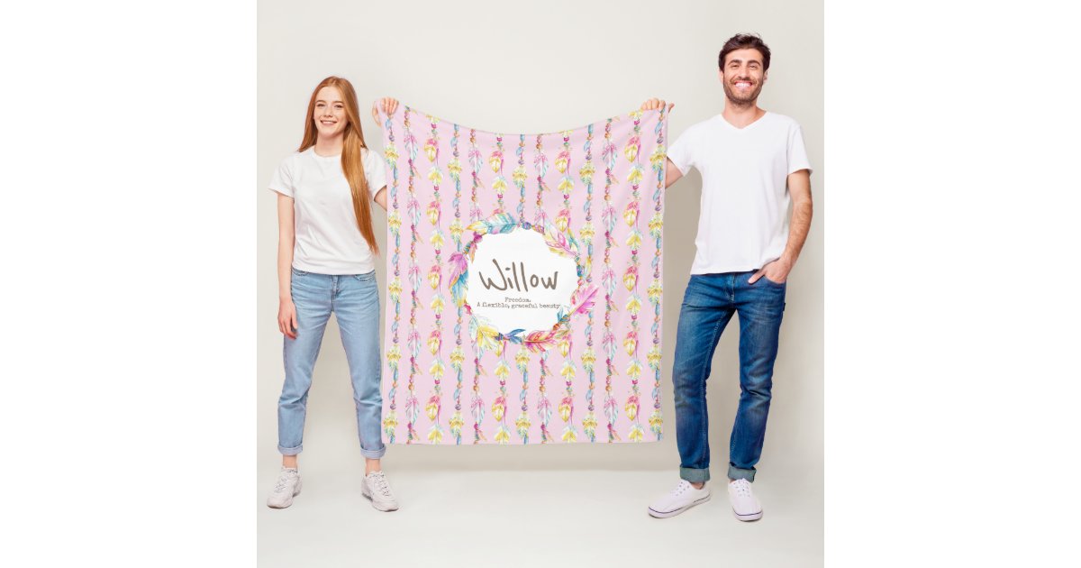 Boho Feathers And Beads Pink Name Meaning Fleece Blanket Zazzle Com