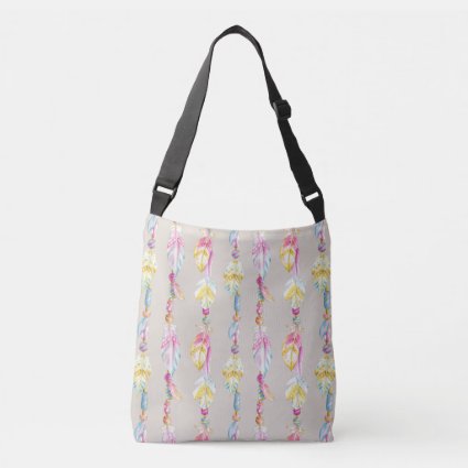 Boho feathers and beads watercolor art bag