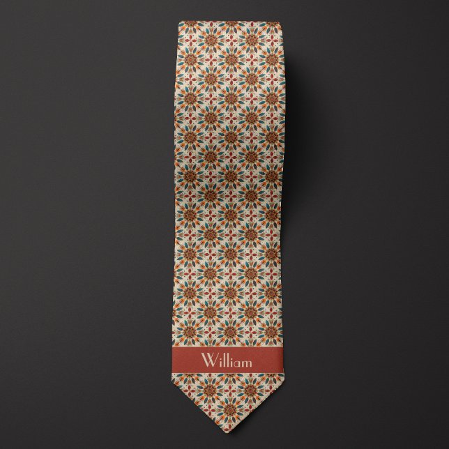Boho Feathers and Flowers Patterned Neck Tie (Creator Uploaded)