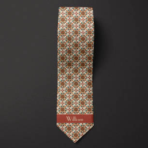 Boho Feathers and Flowers Patterned Neck Tie