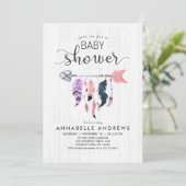 Boho Feathers & Arrow Baby Shower Invitation (Standing Front)