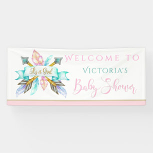 Boho Feathers Arrows Girl Baby Shower Banners