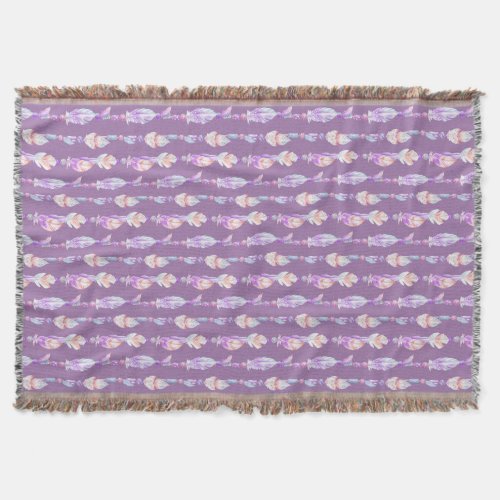 Boho feathers beads watercolor art pattern throw throw blanket