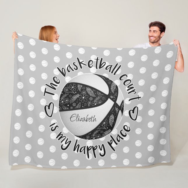 boho feathers black basketball court happy place fleece blanket (In Situ)