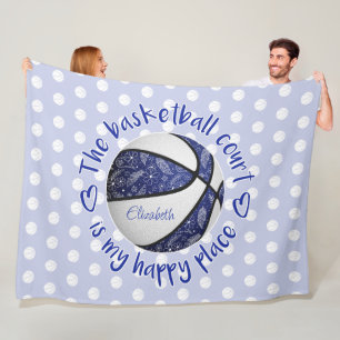 boho feathers blue basketball court happy place fleece blanket