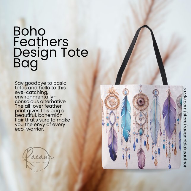 Boho Feathers Design Tote Bag (Creator Uploaded)