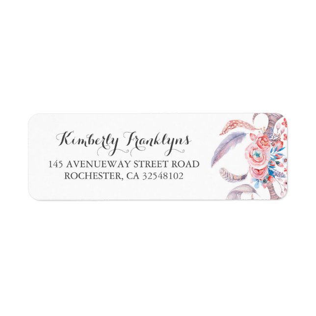 boho feathers floral watercolor wedding label (Front)