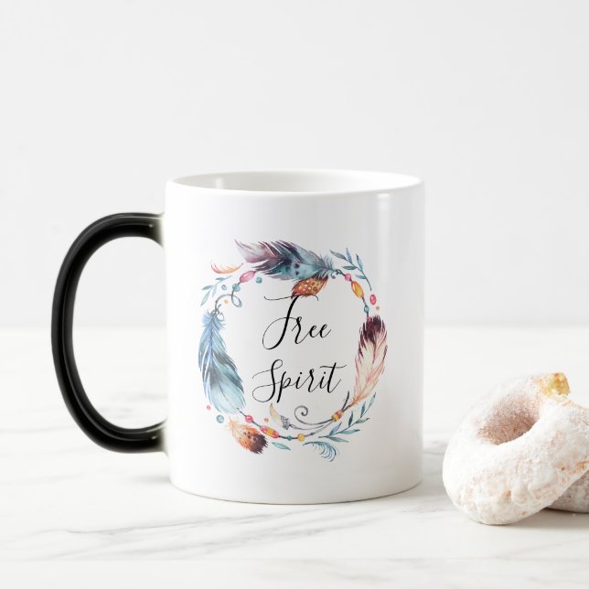 Boho Feathers Free Spirit Inspirational Mug Gift (With Donut)