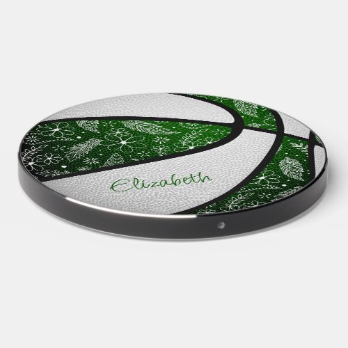 boho feathers green white girly sports basketball  wireless charger 