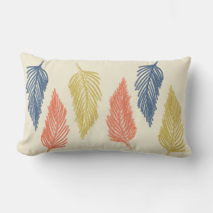 Boho Feathers in Blue, Orange, and Yellow Lumbar Pillow