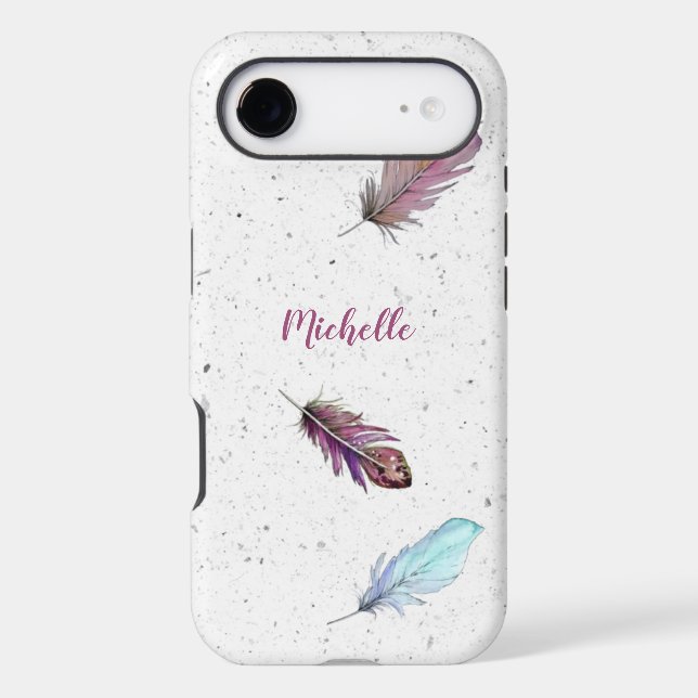 Boho Feathers on Speckled Background Custom  Case-Mate iPhone Case (Back)