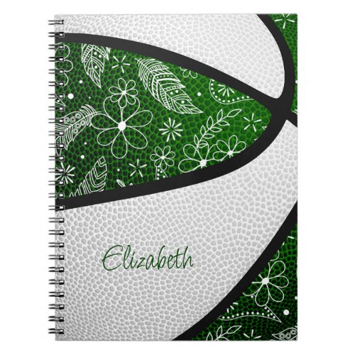 Boho feathers paislies green white basketball notebook