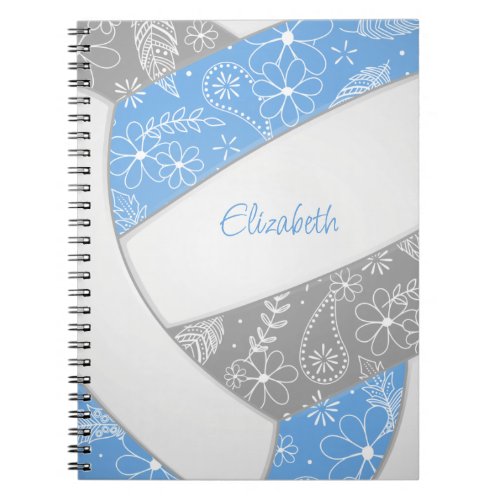 Boho feathers paislies lt blue gray volleyball notebook